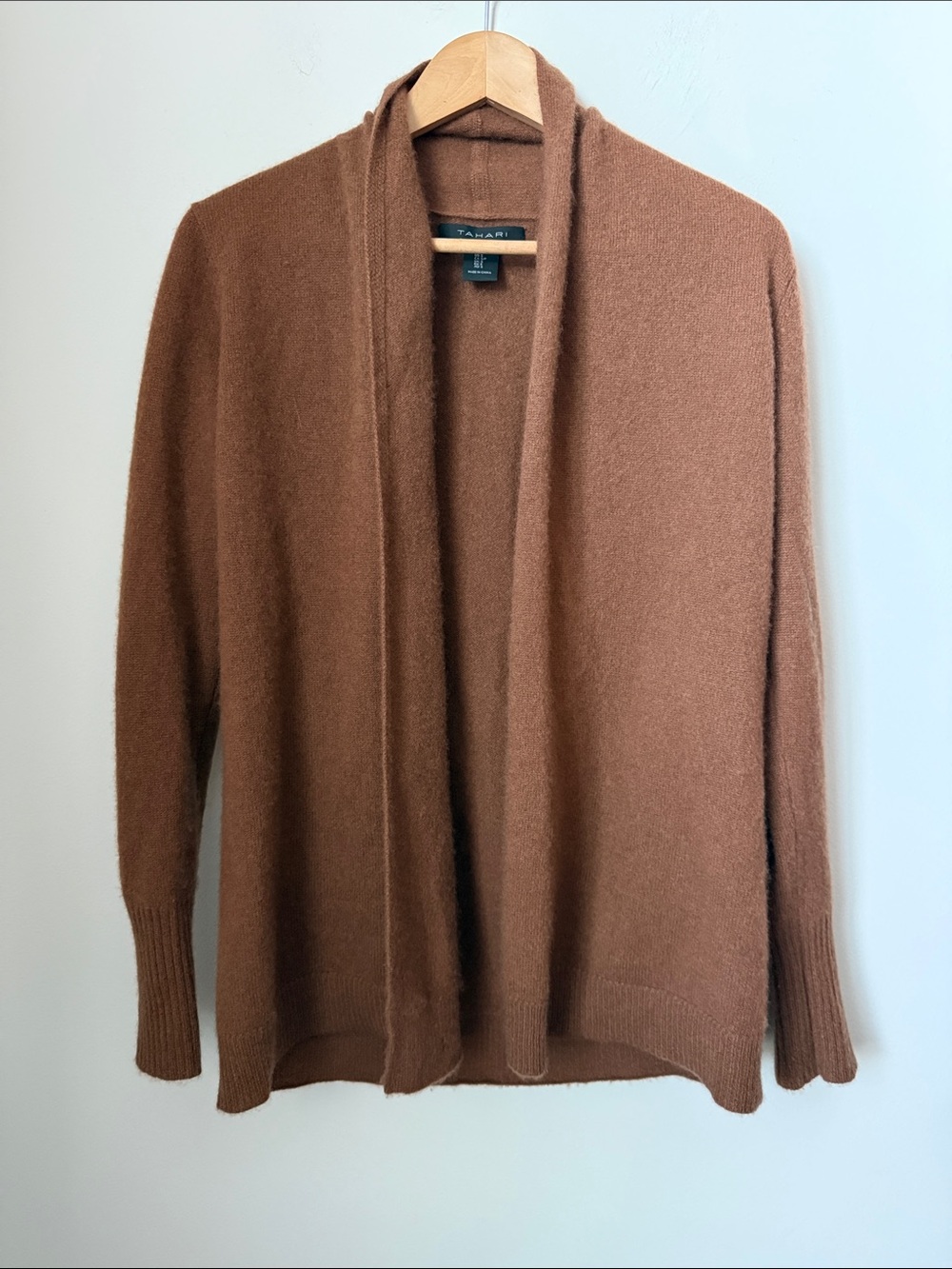 Tahari 2Ply Cashmere Rust Brown Open-Front Cardigan Size S